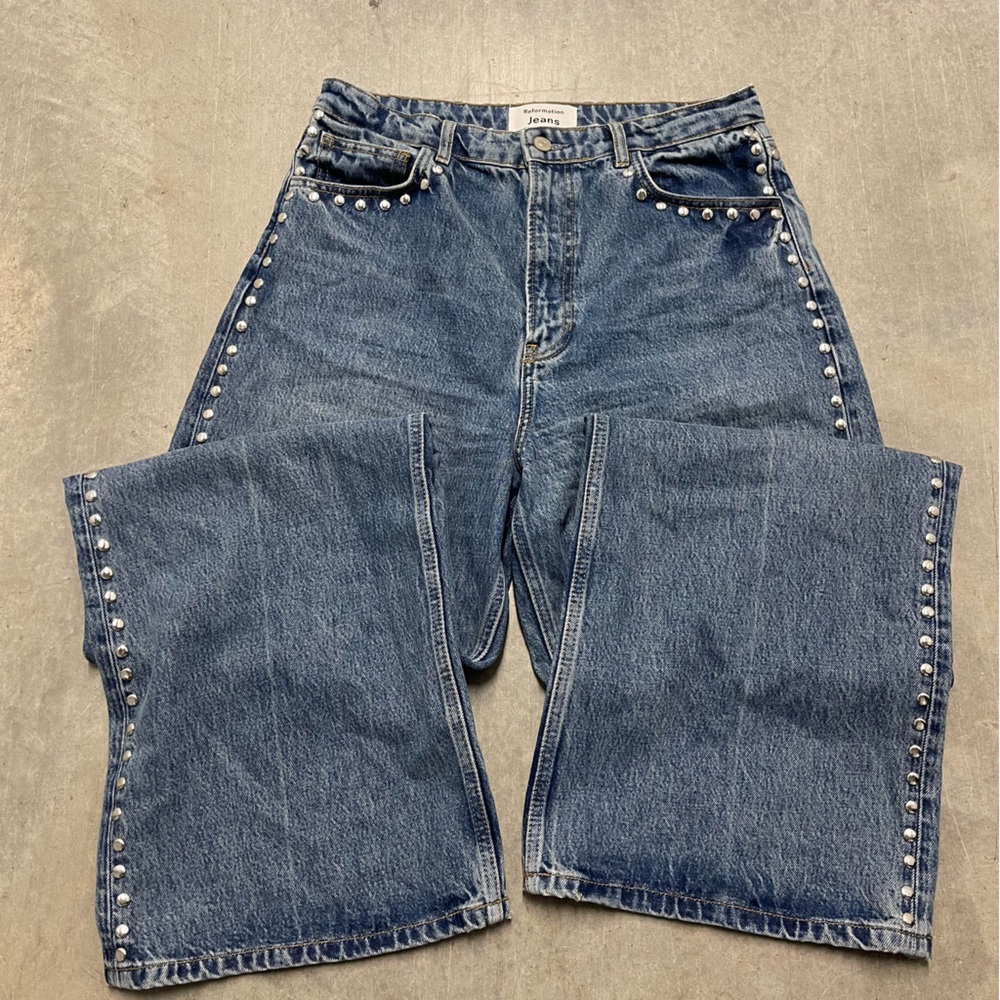 Reformation Cary Studded Wide-Leg Jeans - Picture 3 of 11